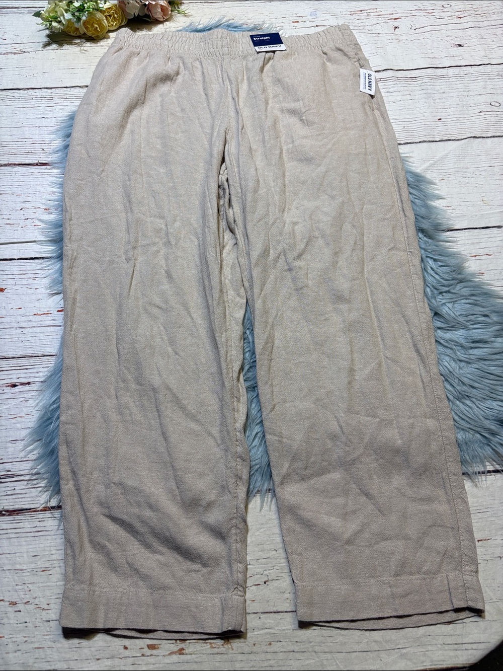 NWT Old Navy Light Beige High Rise Straight Flax Linen Pants sz XL